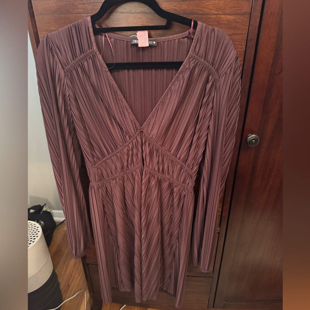 Zara burgundy pleated mini dress size M